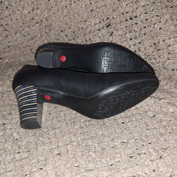 CAMPER TWINS-X & O-Black Leather-Blue/Grey Stripe Heels-Size 41-Excellent - Picture 8 of 8